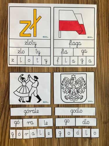 ZESTAW 177 BUDOWANIE WYRAZÓW POLSKA 24 SZT WERSJA CZARNO-BIAŁA. Pomoce gotowe do wysyłki.  