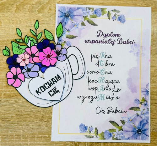 LAURKA DLA BABCI FILIŻANKA Z SERCEM + DYPLOM 4 STRONY