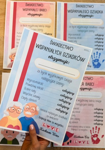 ŚWIADECTWO WSPANIAŁYCH DZIADKÓW 5 SZT