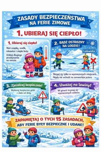 ZESTAW 241 POMOCE GOTOWE DO WYSYŁKI. POCZTA POLSKA.ZASADY BEZPIECZEŃSTWA NA FERIE ZIMOWE 13 PLANSZ EDUKACYJNYCH