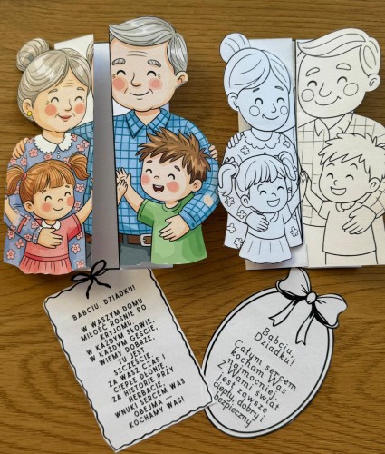 ZESTAW 268 POMOCE GOTOWE DO WYSYŁKI. POCZTA POLSKA. BABCIA I DZIADEK SKŁADANKA CZARNO BIAŁA I KOLOROWA + WIERSZE 22 STRONY