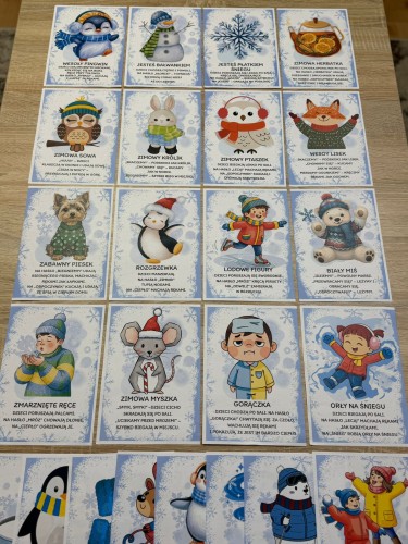 ZESTAW 278 POMOCE GOTOWE DO WYSYŁKI. POCZTA POLSKA.ZIMOWE KARTY DO ZABAW RUCHOWYCH 24 KARTY