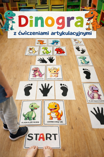 DINOZAURY GRA PODŁOGOWA  Z ĆWICZENIAMI ARTYKULACYJNYMII