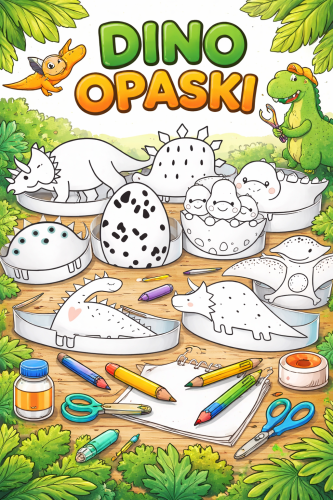 OPASKI CZARNO-BIAŁE  NA GŁOWĘ DINOZAURY