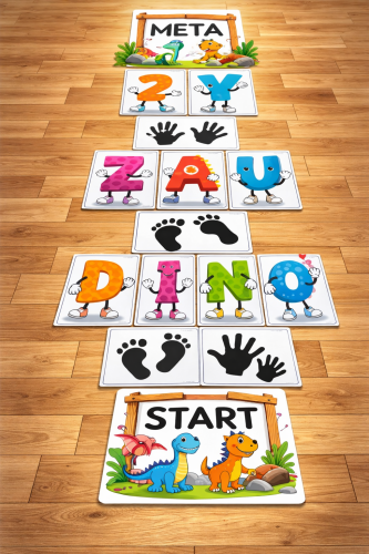 GRA PODŁOGOWA Z DINOZAURAMI I CYFRAMI