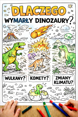 DLACZEGO WYMARŁY DINOZAURY KOLOROWANKA XXL A4 I 22 STRON