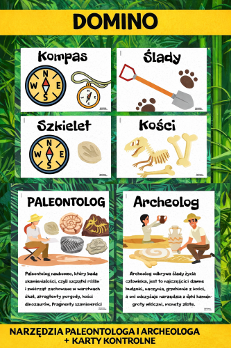 KARTY DO GRY DOMINO - NARZEDZIA PRACY ARCHEOLOGA I PALEONTOLOGA  28 KART