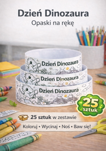 DZIEŃ DINOZAURA OPASKI NA RĘKE 25 SZTUK