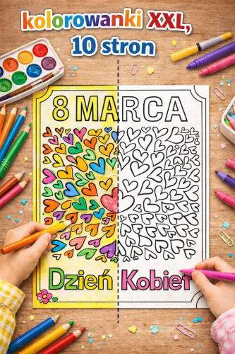8 MARCA KOLOROWANKA XXL Z MAŁYMI SERDUSZKAMI 10 STRON