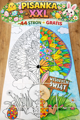 PISANKA KOLOROWANKA XXL - 44 STRONY,  12 STRON + GRATIS 30 SZABLONÓW PISANEK/A4