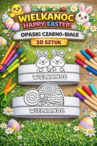 WIELKANOC/HAPPY EASTER OPASKI CZARNO-BIAŁE 30 SZTUK 