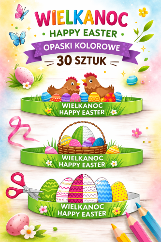 WIELKANOC / HAPPY EASTER -  OPASKI  KOLOROWE 30 SZTUK 