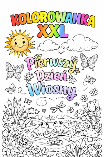  ZESTAW 333 POMOCE GOTOWE DO WYSYŁKI. POCZTA POLSKA. WIOSNA - KOLOROWANKA XXL PIERWSZY DZIEŃ WIOSNY  16 STRON