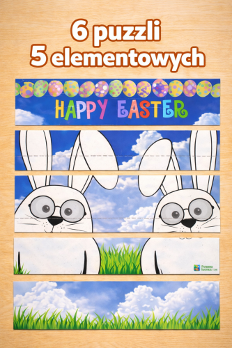 WIELKANOC 6 X PUZZLE PIĘCIOELEMENTÓW  NAPIS  J. ANGIELSKI