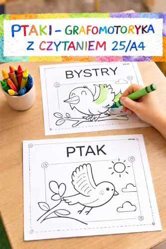 PTAKI - GRAFOMOTORYKA Z CZYTANIEM 25/A4