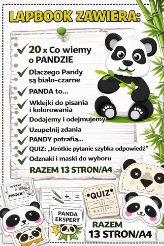 LAPBOOK/WKLEJKI DO ZESZYTU DZIEŃ PANDY 13 STRON