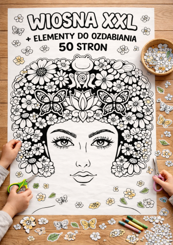  ZESTAW  346 GOTOWE DO WYSYŁKI. POCZTA POLSKA. PANI WIOSNA XXL + OBRAZKI DO WYCINANIA I KOLOROWANIA 50 STRON
