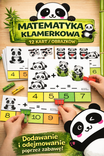 DZIEŃ PANDY MATEMATYKA KLAMERKOWA DODAWANIE I ODEJMOWANIE - 12 OBRAZKÓW