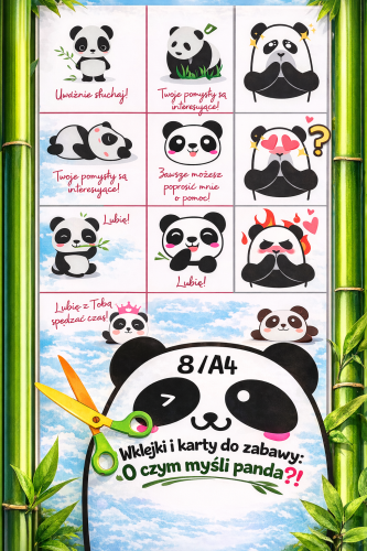 WKLEJKI I KARTY DO ZABAWY: O CZYM MYŚLI PANDA - 8 STRON