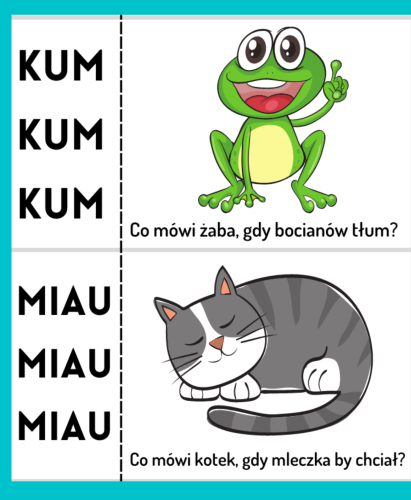 CO MÓWIĄ ZWIERZAKI? - POMOCE DO ZABAW, WYRAŻENIA DŻWIĘKONAŚLADOWCZE + WKLEJKA DO ZESZYTU  18 STRON 