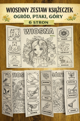  WIOSENNY ZESTAW KSIĄŻECZEK  OGRÓD, PTAKI, GÓRY  6 STRON 