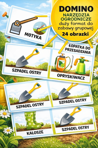 NARZĘDZIA OGRODNIKA DOMINO 26 KART DUŻY FORMAT DO ZABAWY GRUPOWEJ