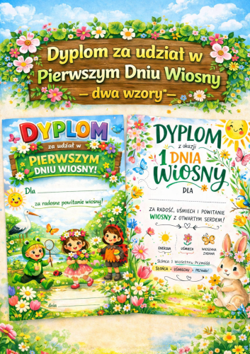  ZESTAW  374 GOTOWE DO WYSYŁKI. POCZTA POLSKA. DYPLOMY NA 1 DZIEŃ WIOSNY 2 WZORY