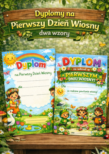  ZESTAW  375 GOTOWE DO WYSYŁKI. POCZTA POLSKA. DYPLOMY NA 1 DZIEŃ WIOSNY 2 WZORY 