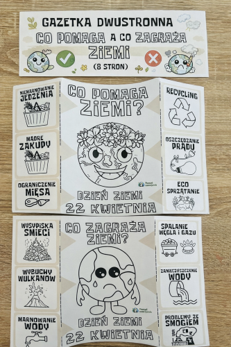 DZIEŃ ZIEMI GAZETKA DWUSTRONNA - CO POMAGA, A CO ZAGRAŻA ZIEMI 8 STRON 