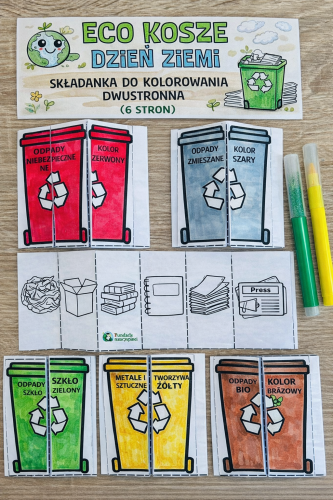 DZIEŃ ZIEMI ECO KOSZE DZIEŃ ZIEMI SKŁADANKA DO KOLOROWANIA DWUSTRONNA  6 STRON 