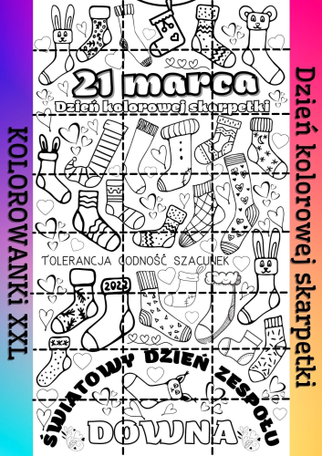 DZIEŃ KOLOROWEJ SKARPETKI - KOLOROWANKi XXL - 3 wersje 12, 15 i 24 STRON /A4 
