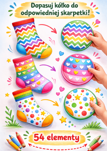 ZABAWA  NA SPOSTRZEGAWCZOŚĆ DZIEŃ KOLOROWEJ SKARPETKI 54 ELEMENTY