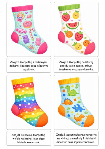 ZABAWA ZNAJDŹ SKARPETKĘ WEDŁUG OPISU 56 ELEMENTÓW
