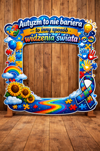 DZIEŃ ŚWIADOMOŚCI AUTYZMU FOTOBUDKA XXL Z HASŁEM AUTYZM TO NIE BARIERA 16 STRON  