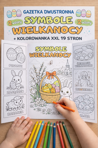 SYMBOLE WIELKANOCY GAZETKA DWUSTRONNA 2 STRONY + KOLOROWANKA XXL 16 STRON