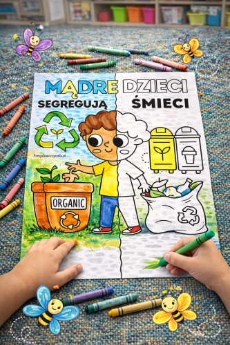 DZIEŃ ZIEMI KOLOROWANKA XXL MĄDRE DZIECI SEGREGUJĄ ŚMIECI KOLOROWANKI XXL 2 WERSJE: 8/A4, 16/A4