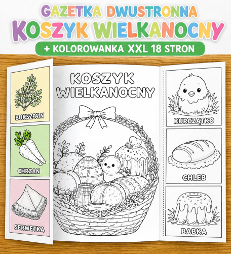 KOSZYCZEK WIELKANOCNY GAZETKA DWUSTRONNA 2 STRONY + KOLOROWANKA XXL 16 STRON