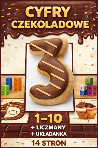 CYFRY CZEKOLADOWE 1-10 + LICZMANY + UKŁADANKA  14 STRON 