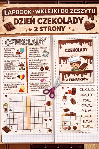 LAPBOOK/WKLEJKI DO ZESZYTU DZIEŃ CZEKOLADY 2 STRONY