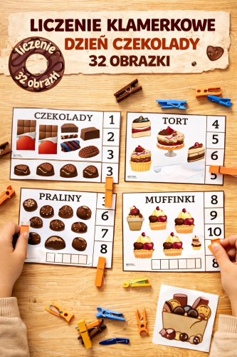  LICZENIE KLAMERKOWE DZIEŃ CZEKOLADY 32 OBRAZKI 