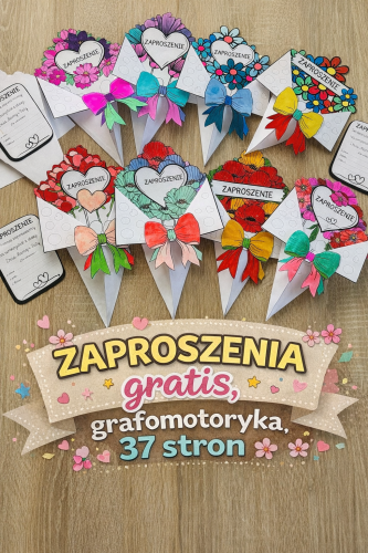 ZAPROSZENIE DZIEŃ MAMY I TATY SKŁADANKA I GRATIS GRAFOMOTORYKA 37 STRON A4