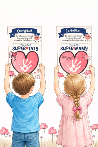 CERTYFIKAT MAMY I TATY - DUŻE SERCE DO ODBICIA RĄCZKI 6 WZORÓW