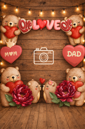 Zakochany kadr z misiami i dekoracjami.png