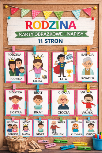 RODZINA - KARTY OBRAZKOWE + NAPISY  11 STRON 