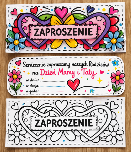 ZAPROSZENIE SERCE Z KWIATAMI, TEKSTY I OBRAZKI DO DEKORACJI 12 STRON
