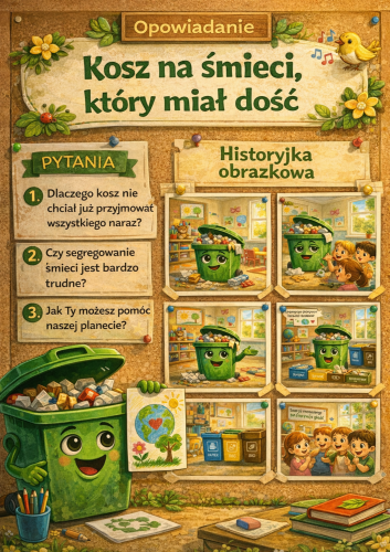 DZIEŃ ZIEMI OPOWIADANIE- KOSZ NA ŚMIECI, KTÓRY MIAŁ DOŚĆ  - ZESTAW POMOCY