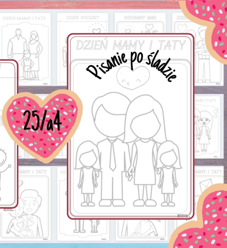 RODZINA - PISANIE PO ŚLADZIE, GRAFOMOTORYKA - 25 OBRAZKÓW