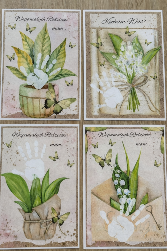 DZIEŃ MAMY I TATY | DYPLOMY - DLA MAMY I TATY ODBIJAMY RĄCZKI Z ZIELONYM MOTYWEM - 4 WZORY