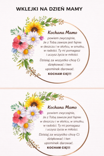 WKLEJKI DZIEŃ MAMY I TATY SŁONECZNIKI  6 STRON RÓŻNE WIELKOŚCI