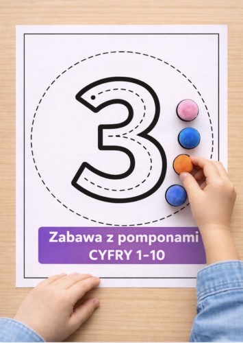 ZABAWA Z PĘSETKĄ I POMPONAMI CYFRY 1-10